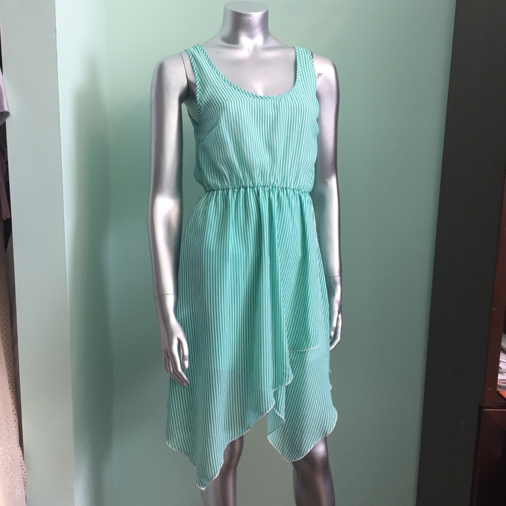 Mod Cloth aqua stripe hanky hem dress
